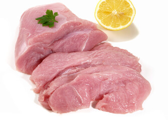 Raw Turkey Breast with Slices on white Background - Isolated