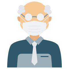 University professor wearing Anti-coronavirus (COVID-19) Surgical face Mask Concept vector Icon Design, New normal Avatar on white background 