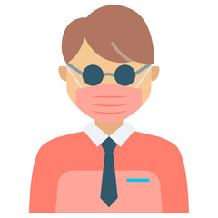 Book Author Writer wearing coronavirus prevention face Mask Vector Icon design, Boy Wearing Reading Glasses on White Background,  New normal Avatar on white background 