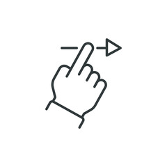 swipe right icon, slide finger, unlock phone action, line symbol set on white background - vector illustration eps10