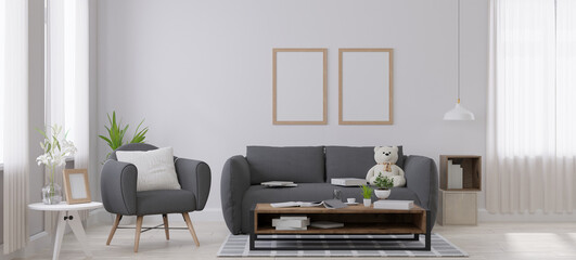 Mock up poster frame in living room..