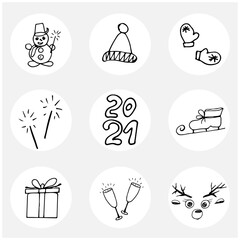 Set of hand drawn Christmas and winter design elements