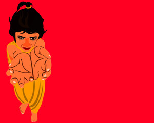 An indian girl cartoon begging money on hand at pink background abstract art for poor lifestyle concept.