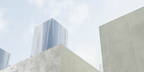 close up of modern building architecture 3d render illustration with cubic geometric shapes