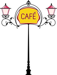Wrought Iron Cafe Signage With Lamp