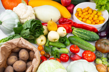 Fruits and vegetables autumn harvest, natural still life for healthy food