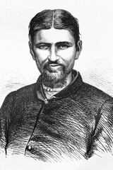 Sergeant Boston Corbett. Union army soldier who shot and killed President Abraham LIncoln's assassin, John Wilkes Booth. 1832-presumed 1894. Antique illustration. 1865. © Emilio Ereza