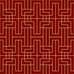 Vector modern geometric tiles pattern. red and golden lined shape.