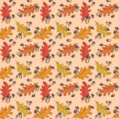 Fototapeta premium Seamless pattern with fall oak illustrations.