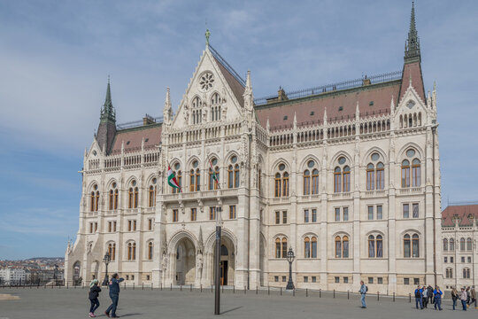 BUDAPEST, HUNGARY - Mar 17, 2017: Budapest, Hungary- Mar 17, 2017: Hungarian Parliamentary Building Facade