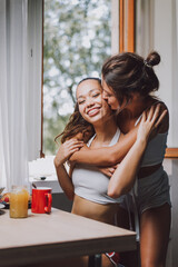 Homosexual couple lifestyle moments at home. Conceptual photo about homosexuality