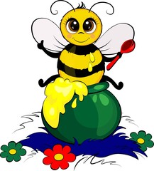 Bright cute bee cartoon.Vector illustration. 