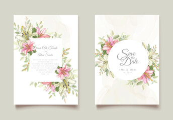 floral wedding invitation with lily flowers 