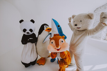 Group of animals mascots doing party