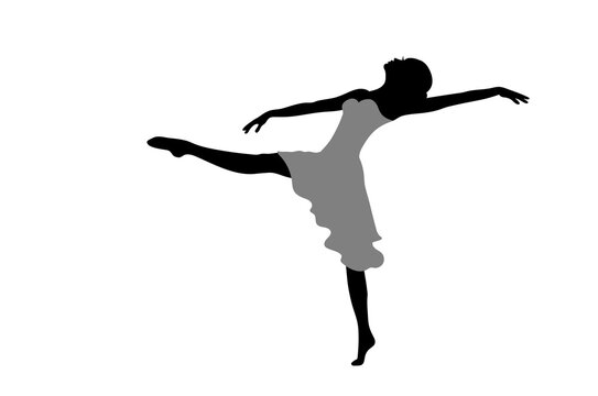 Silhouette of a woman dancing ballet. Isolated on white.