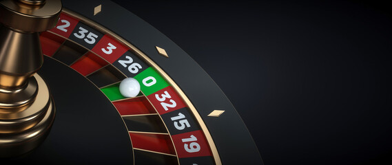 Modern Black Roulette Wheel. Casino Gambling Concept With Metallic Details - 3D Illustration