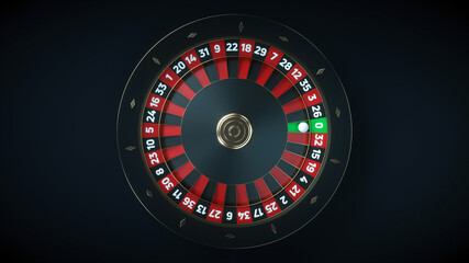 Modern Black Roulette Wheel. Casino Gambling Concept With Metallic Details - 3D Illustration