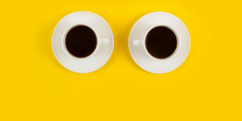 Cup coffee isolated on yellow
