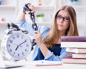 Young teenage female student preparing for exams at home