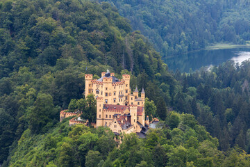 Fototapeta na wymiar Hohenschwangau Castle, Alpsee, Schwangau near Füssen, Allgäu, Upper Bavaria, Bavaria, Germany, Europe
