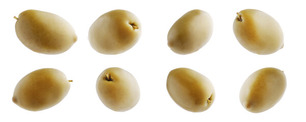 Green olives isolated on white background with clipping path