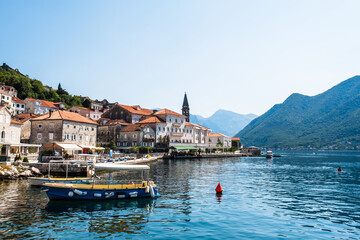 Fototapeta na wymiar Old town of Perast at Bay of Kotor in summer, Montenegro. Balkans, Adriatic sea, Europe.