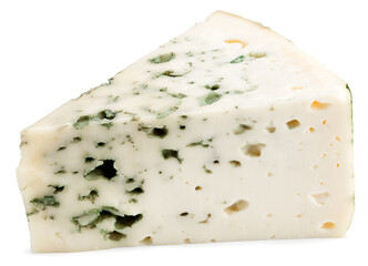 cut of blue cheese isolated on white background. macro. full depth of field