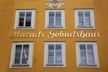 Mozart's birthplace ,Getreidegasse , Salzburg, Austria, Europe