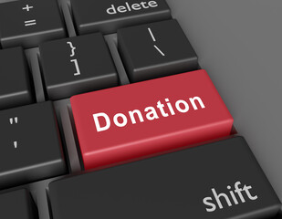 Donation concept. Word Donation on button of computer keyboard