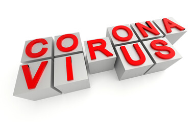 Words Corona virus on cubes isolated on white background