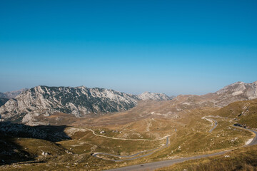 Scenic view of rural road in mountains in Montenegro.