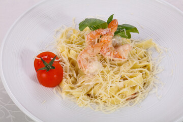 Italian pasta Linguini with prawns