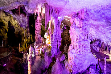 The stalagmites and stalactites of the Postojna cave, one of the largest cave systems in Slovenia