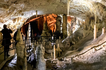 The stalagmites and stalactites of the Postojna cave, one of the largest cave systems in Slovenia