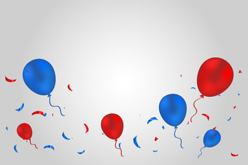 Red And Blue Confetti And Balloons Isolated On Background. Celebration Event & Birthday. American, Chile, Russia, France, United kingdom flags color concept. Vector