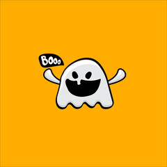 cartoon cute ghost isolated on orange background. Funny boo ghost icon