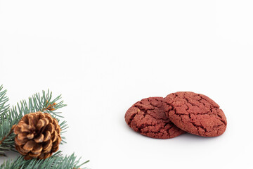 Cherry velvet cookies on a white background.