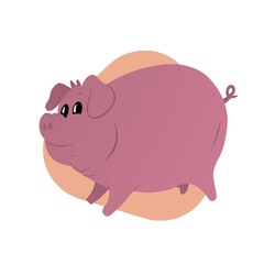 Illustration of Smiling Pig Cartoon, Cute Funny Character, Flat Design