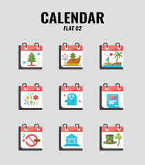 Obraz na płótnie Canvas Flat icon set of memorial and holiday calendar. icons set2