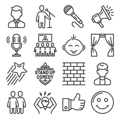 Stand up Comedy Club Icons Set. Vector