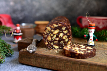 Chocolate salami - traditinal italian dessert.