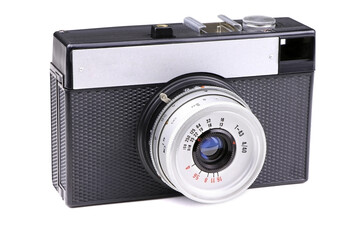 Vintage old photo camera isolated on a white background. Retro Photo camers Smena 8M made in USSR