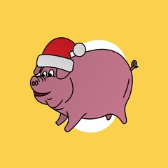 Illustration of Pig Opened its Mouth While Wearing the Santa Hat  Cartoon, Cute Funny Character, Flat Design