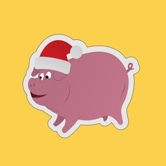 Sticker of Pig Opened its Mouth While Wearing the Santa Hat  Cartoon, Cute Funny Character, Flat Design