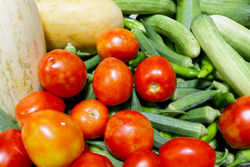Composition with assorted raw organic vegetables.