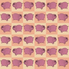 Smiling Pig Cute Illustration, Cartoon Funny Character, Pattern Wallpaper 