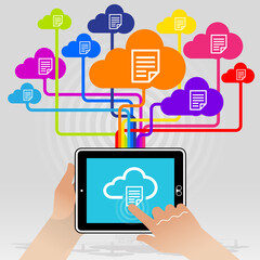 A user storing documentation online via a Tablet PC and a Hi Speed wireless 5G Mobile network connection.