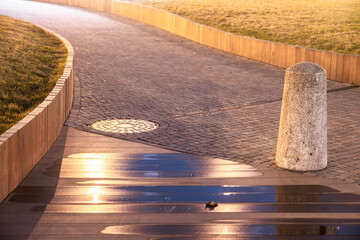Modern walk path in the evening.