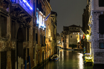 Fototapeta na wymiar Night city lights of beautiful Venice city, Italy