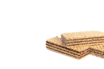 Wafers stuffed with chocolate flavor on a white background.